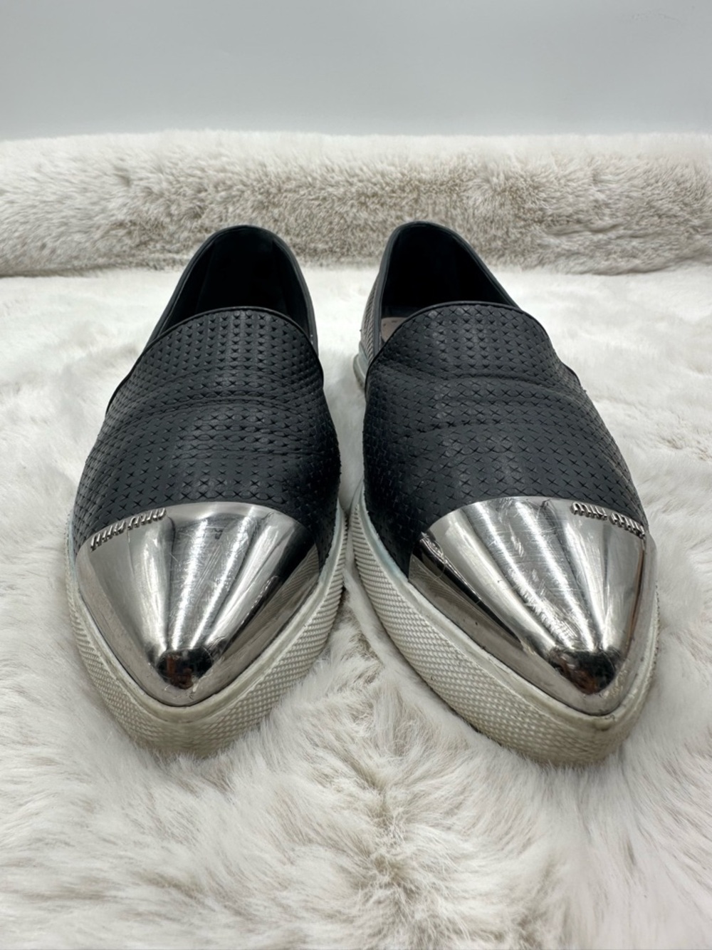 Miu Miu Platform Perforated Leather Metal Cap Toe Sneakers size 39 US 9 - Picture 4 of 12